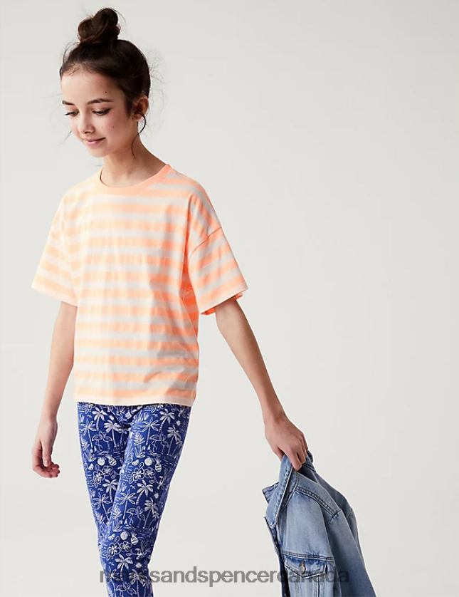 Marks and Spencer sale - Clothing 20VTD9447 Coral Kids Marks & Spencer Cotton Rich Striped T-Shirt