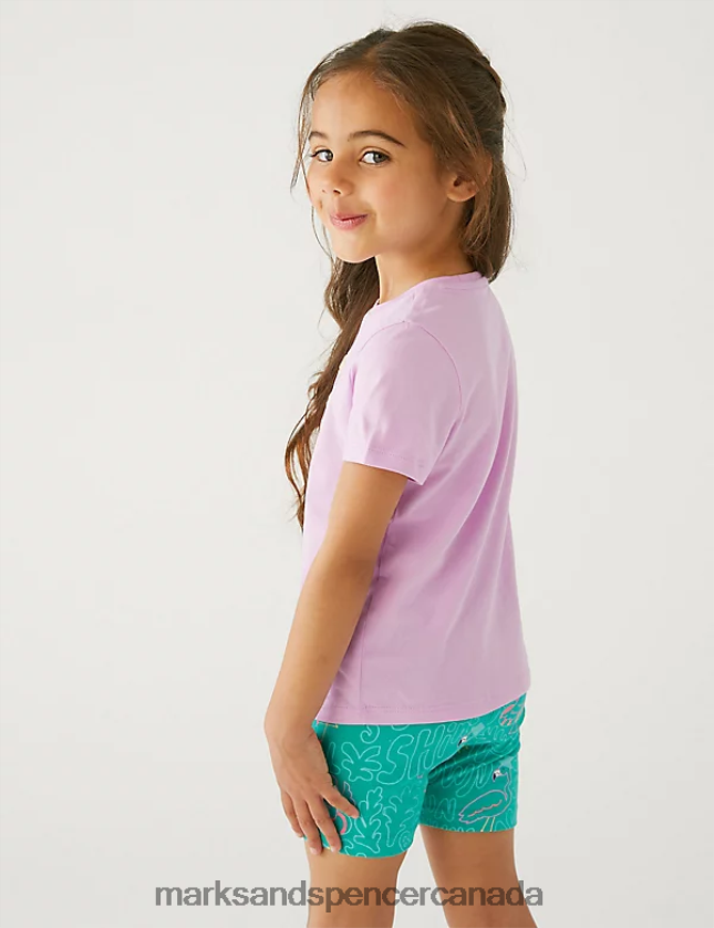 Clothing 20VTD9604 Lilac Kids Marks & Spencer Pure Cotton Flamingo T-Shirt - Marks and Spencer Canada locations