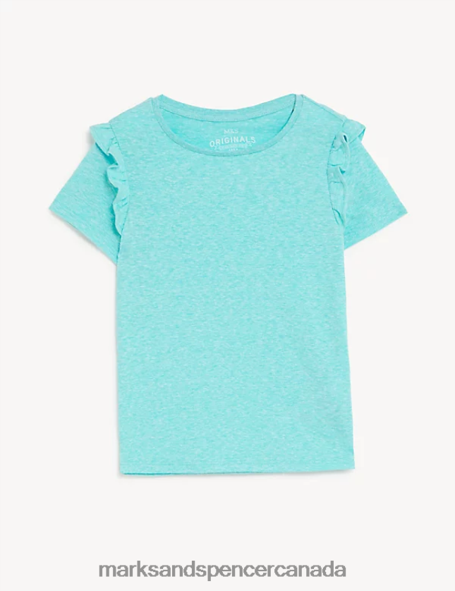 Marks and Spencer Canada - Clothing 20VTD9652 Aqua Kids Marks & Spencer Cotton Blend Frill T-Shirt