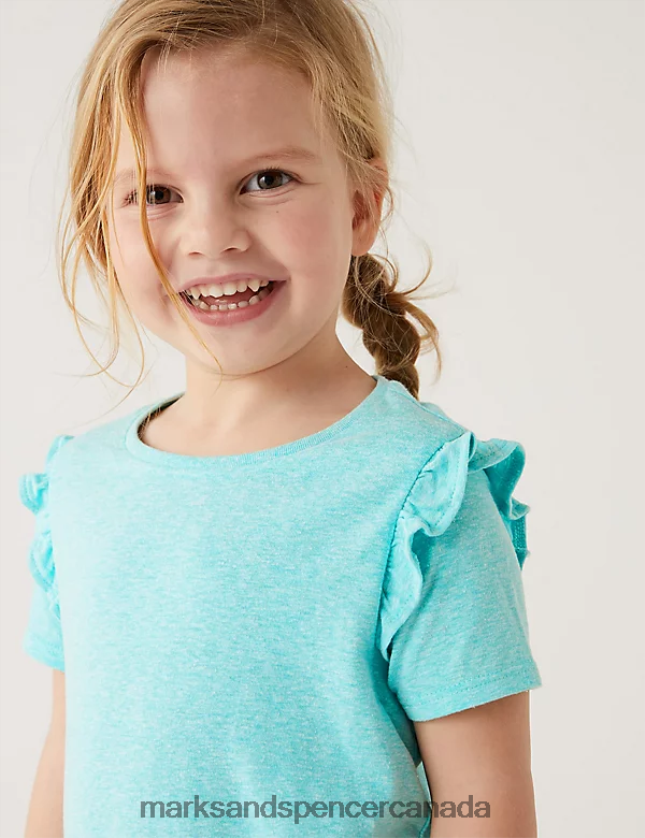 Marks and Spencer Canada - Clothing 20VTD9652 Aqua Kids Marks & Spencer Cotton Blend Frill T-Shirt
