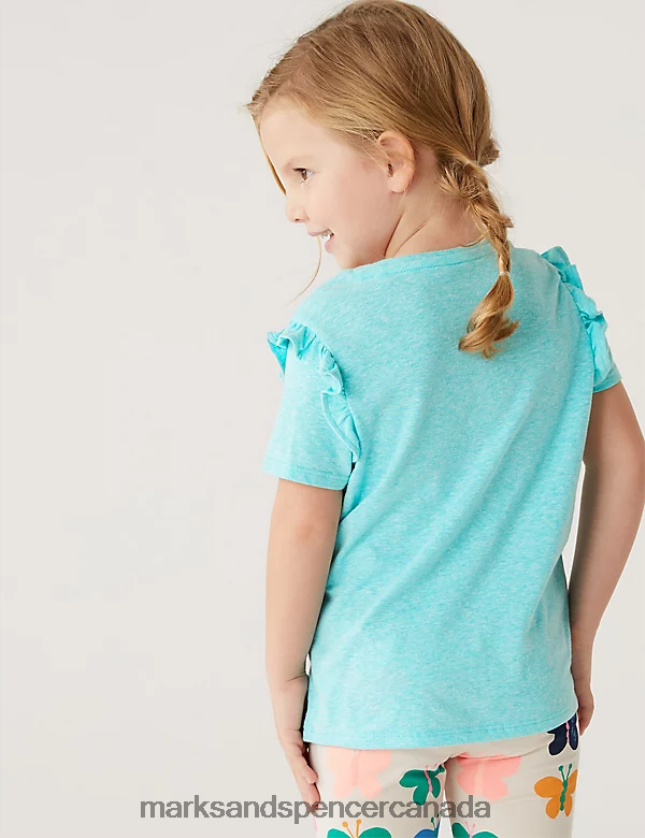 Marks and Spencer Canada - Clothing 20VTD9652 Aqua Kids Marks & Spencer Cotton Blend Frill T-Shirt