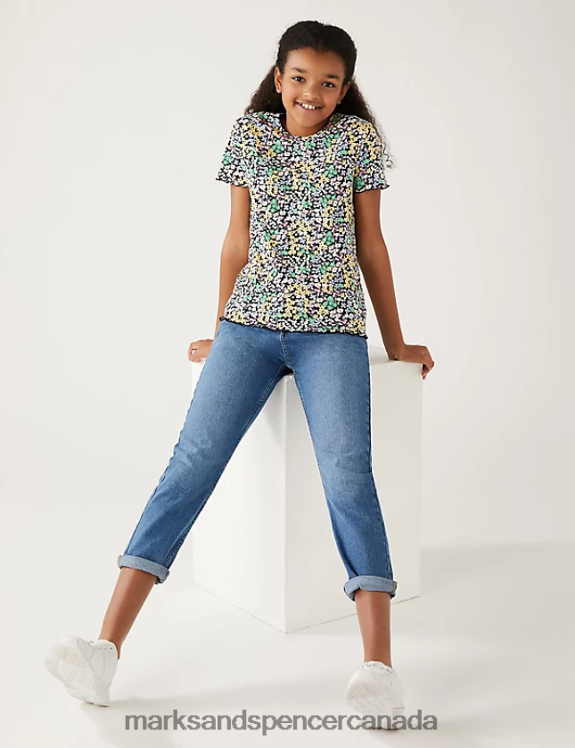 Clothing 20VTD9724 Multi Kids Marks & Spencer 4pk Cotton Rich Plain & Floral T-Shirts - Marks and Spencer online