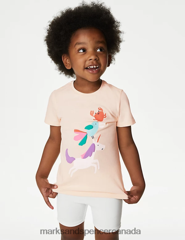 Clothing 20VTD9864 Pink Kids Marks & Spencer Pure Cotton Unicorn T-Shirt - Marks and Spencer Canada locations