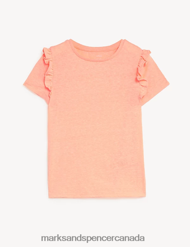 Clothing 20VTD9879 Coral Kids Marks & Spencer Cotton Blend Frill T-Shirt - Marks and Spencer outlet
