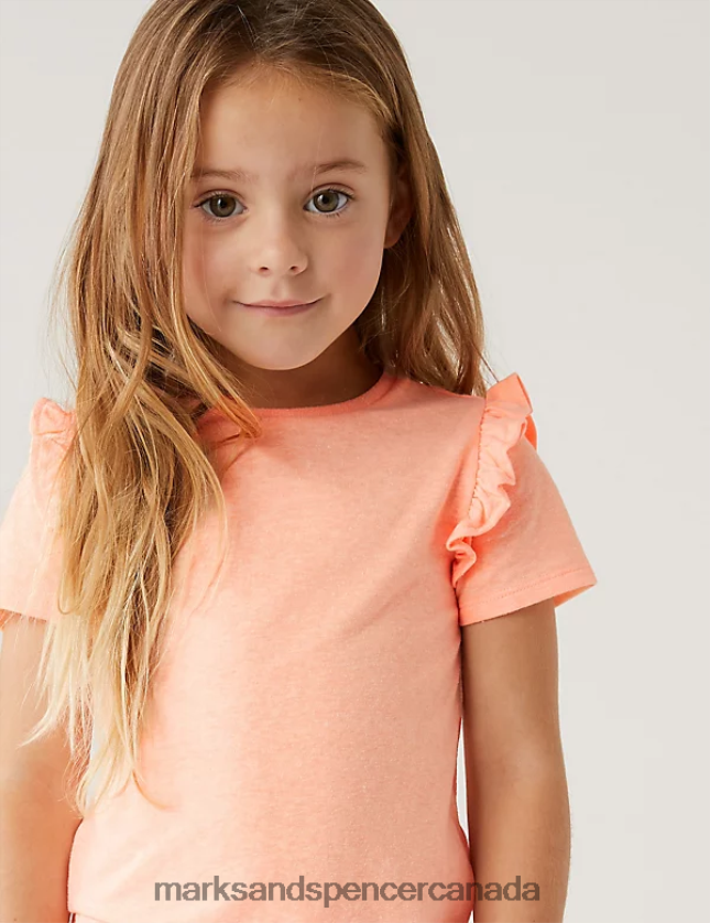 Clothing 20VTD9879 Coral Kids Marks & Spencer Cotton Blend Frill T-Shirt - Marks and Spencer outlet