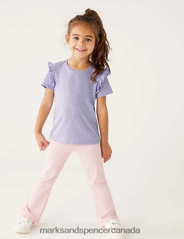 Marks and Spencer Canada - Clothing 20VTD9880 Lilac Kids Marks & Spencer Cotton Blend Frill T-Shirt