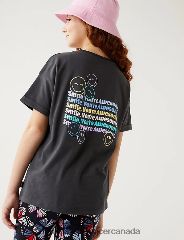 Clothing 20VTD9910 Charcoal Kids Marks & Spencer Pure Cotton SmileyWorld Slogan T-Shirt - Marks and Spencer online
