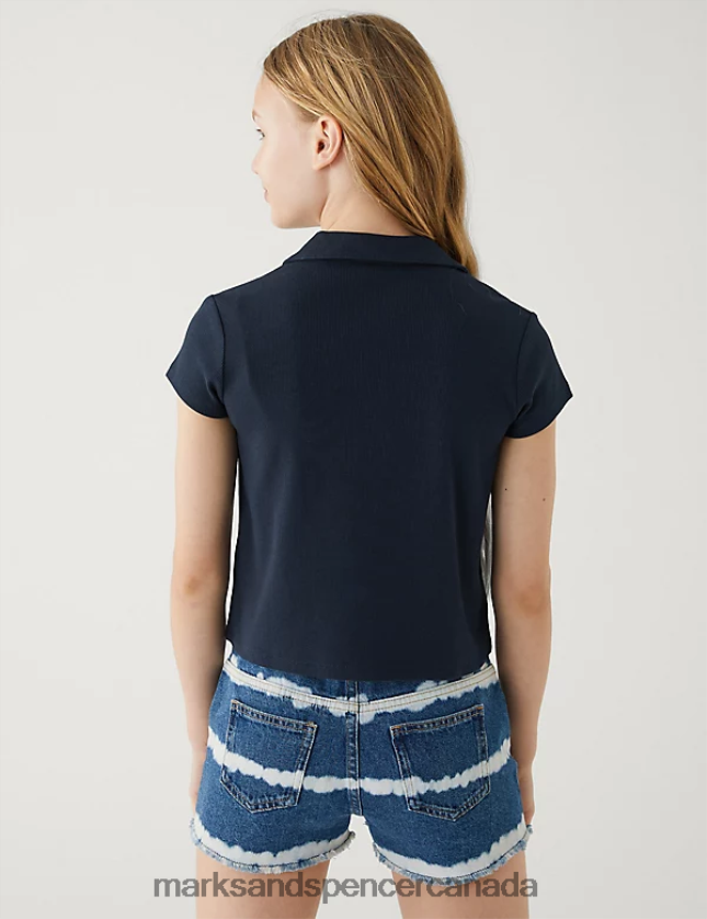 Marks and Spencer Canada - Clothing 20VTD9965 Navy Kids Marks & Spencer Cotton Rich Ribbed T-Shirt