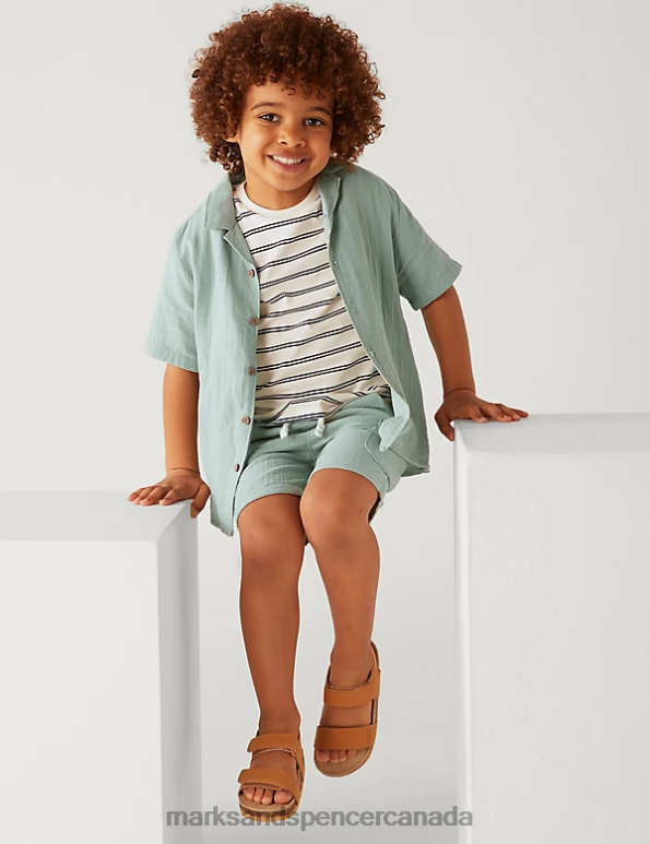 Kids Aqua Clothing Marks & Spencer 2pc Pure Cotton Shirt & T-Shirt Set 20VTD7918 - Marks and Spencer online