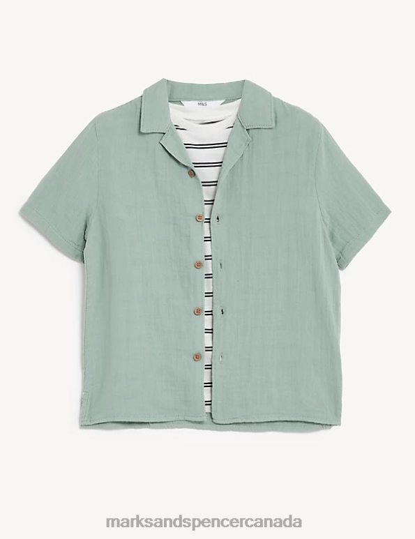 Kids Aqua Clothing Marks & Spencer 2pc Pure Cotton Shirt & T-Shirt Set 20VTD7918 - Marks and Spencer online