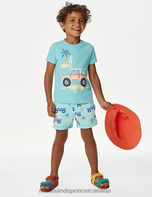 Marks and Spencer sale - Kids Aqua Clothing Marks & Spencer Pure Cotton Beach Buggy T-Shirt 20VTD8581