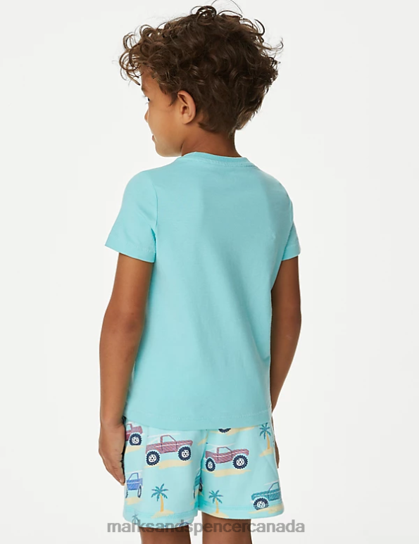 Marks and Spencer sale - Kids Aqua Clothing Marks & Spencer Pure Cotton Beach Buggy T-Shirt 20VTD8581