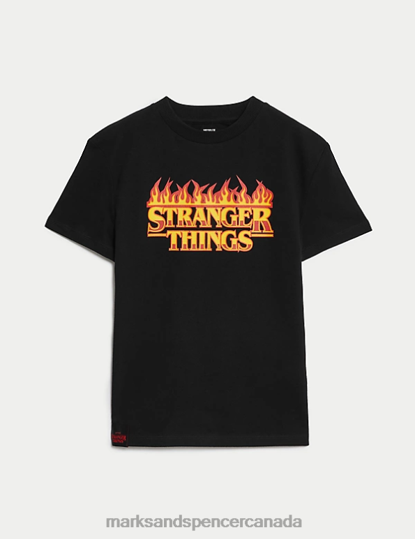 Kids Black Mix Clothing Marks & Spencer Pure Cotton Stranger Things T-Shirt 20VTD8080 - Marks and Spencer outlet