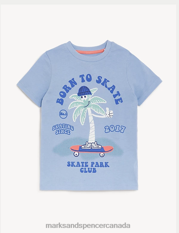 Marks and Spencer sale - Kids Blue Clothing Marks & Spencer Pure Cotton Born To Skate T-Shirt 20VTD8321