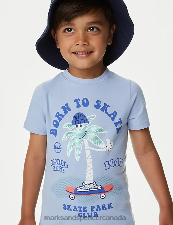 Marks and Spencer sale - Kids Blue Clothing Marks & Spencer Pure Cotton Born To Skate T-Shirt 20VTD8321