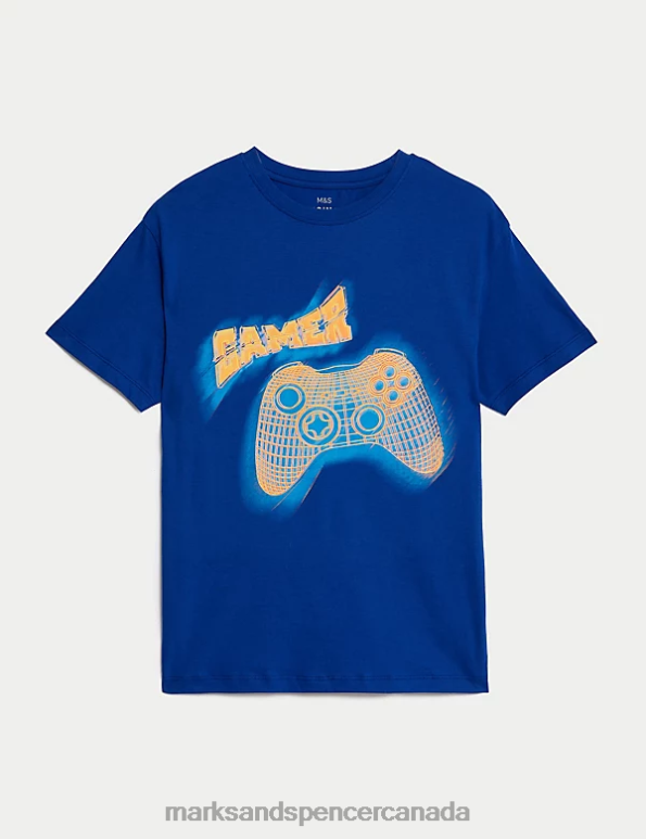 Marks and Spencer sale - Kids Blue Clothing Marks & Spencer Pure Cotton Game Controller T-Shirt 20VTD8180