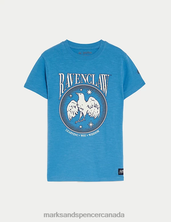 Kids Blue Clothing Marks & Spencer Pure Cotton Harry Potter Slytherin T-Shirt 20VTD8440 - Marks and Spencer outlet
