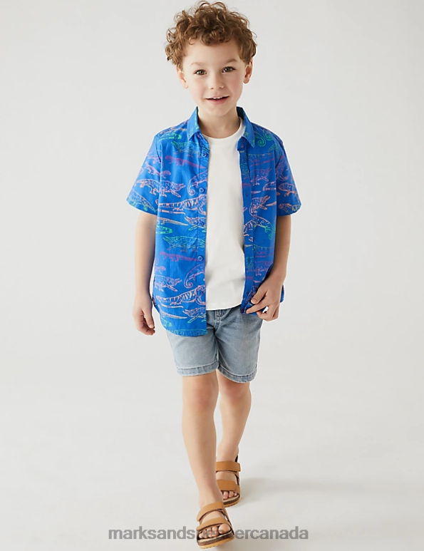 Kids Blue Mix Clothing Marks & Spencer 2pc Pure Cotton Shirt & T-Shirt Set 20VTD8535 - Marks and Spencer Canada locations
