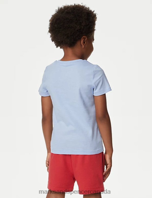 Marks and Spencer Canada - Kids Blue Mix Clothing Marks & Spencer 2pk Pure Cotton Skate & Plain T-Shirts 20VTD7850