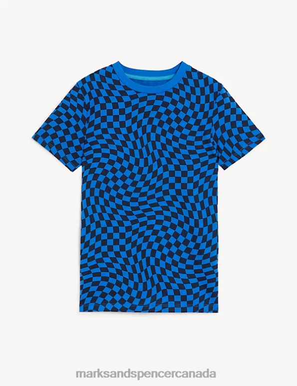 Marks and Spencer Canada - Kids Blue Mix Clothing Marks & Spencer Pure Cotton Checked T-Shirt 20VTD8720