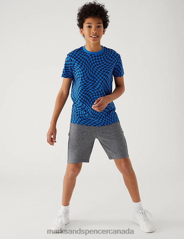 Marks and Spencer Canada - Kids Blue Mix Clothing Marks & Spencer Pure Cotton Checked T-Shirt 20VTD8720