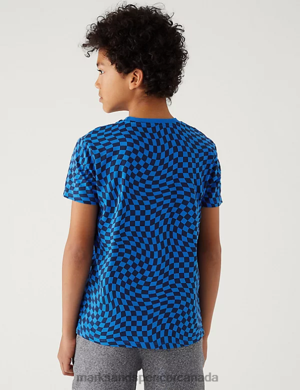 Marks and Spencer Canada - Kids Blue Mix Clothing Marks & Spencer Pure Cotton Checked T-Shirt 20VTD8720