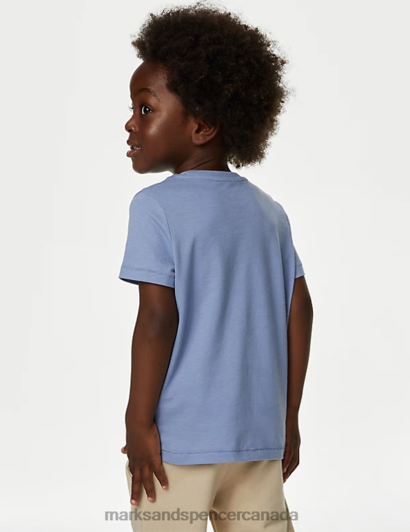 Kids Blue Mix Clothing Marks & Spencer Pure Cotton Dinosaur T-Shirt 20VTD7885 - Marks and Spencer online