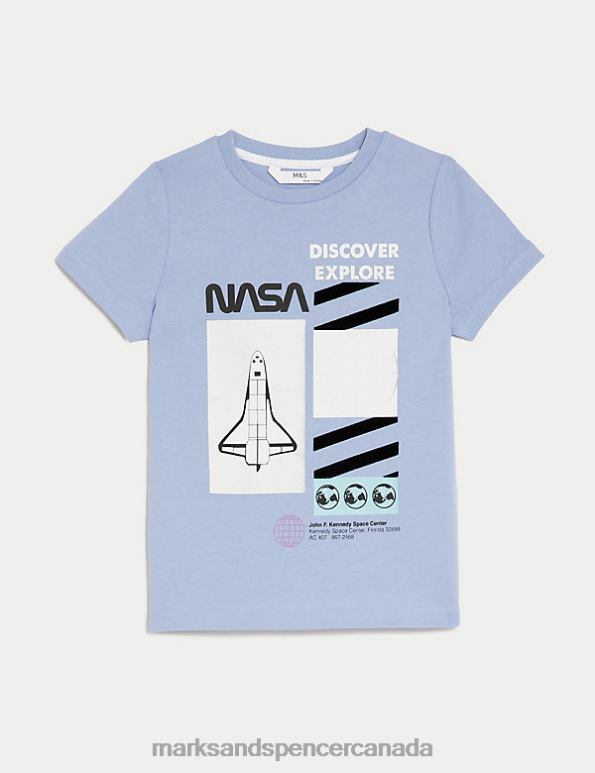 Marks and Spencer Canada - Kids Blue Mix Clothing Marks & Spencer Pure Cotton NASA T-Shirt 20VTD7896