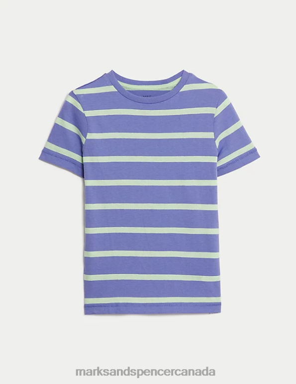 Kids Blue Mix Clothing Marks & Spencer Pure Cotton Striped T-Shirt 20VTD8272 - Marks and Spencer outlet