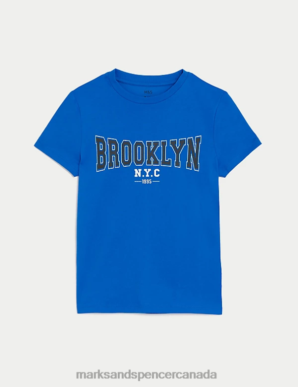 Kids Bright Blue Clothing Marks & Spencer Pure Cotton Brooklyn T-Shirt 20VTD8325 - Marks and Spencer online