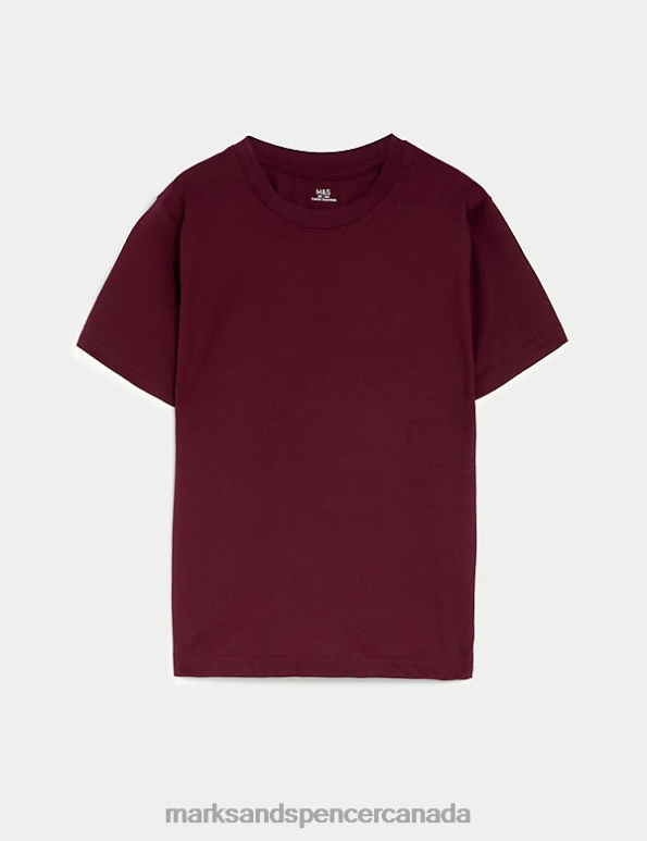 Kids Burgundy Clothing Marks & Spencer Pure Cotton T-Shirt 20VTD8782 - Marks and Spencer outlet