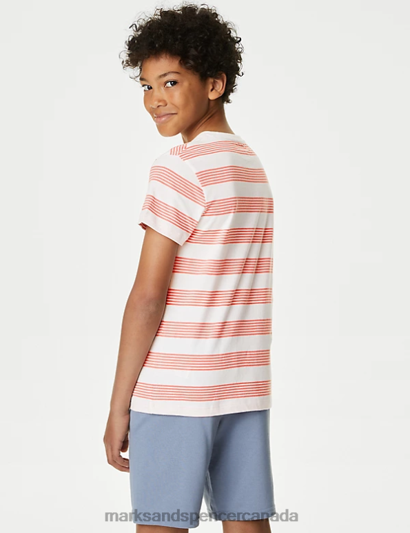 Kids Coral Mix Clothing Marks & Spencer Pure Cotton Striped T-Shirt 20VTD8610 - Marks and Spencer Canada locations