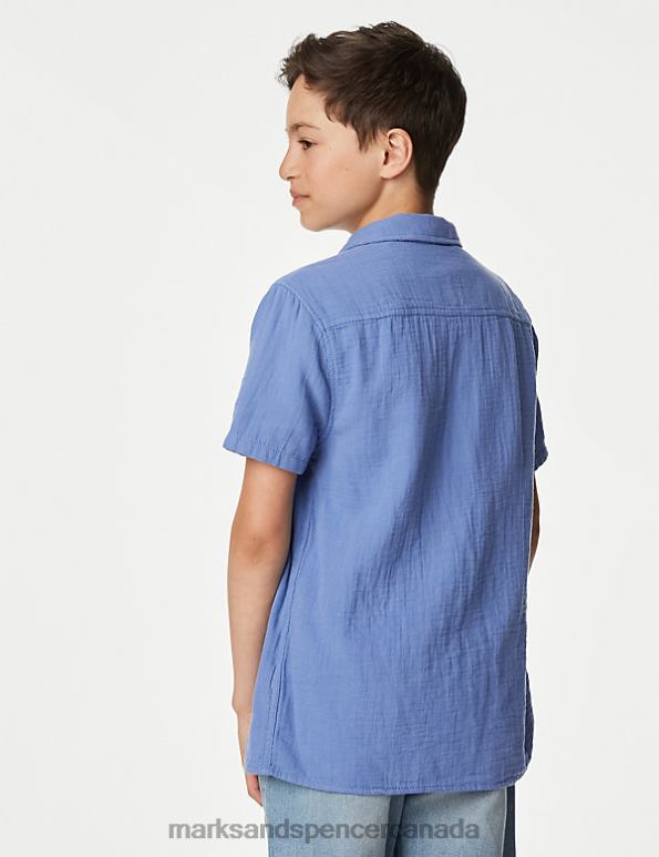 Kids Dark Blue Clothing Marks & Spencer 2pc Pure Cotton Shirt & T-Shirt Set 20VTD8705 - Marks and Spencer outlet