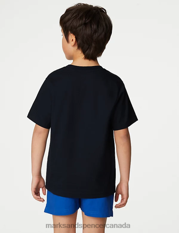 Kids Dark Navy Clothing Marks & Spencer Pure Cotton School T-Shirt 20VTD8165 - Marks and Spencer outlet