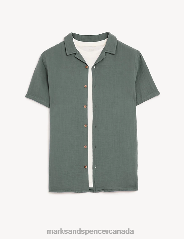 Kids Dark Sage Clothing Marks & Spencer 2pc Pure Cotton Shirt & T-Shirt Set 20VTD8703 - Marks and Spencer online