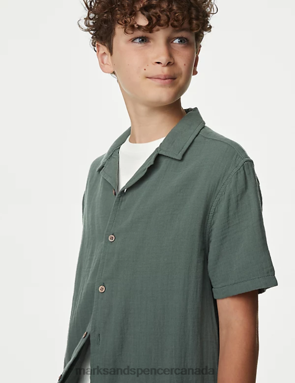Kids Dark Sage Clothing Marks & Spencer 2pc Pure Cotton Shirt & T-Shirt Set 20VTD8703 - Marks and Spencer online