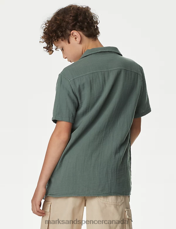 Kids Dark Sage Clothing Marks & Spencer 2pc Pure Cotton Shirt & T-Shirt Set 20VTD8703 - Marks and Spencer online