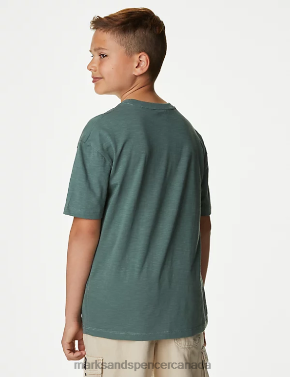Marks and Spencer Canada - Kids Dark Sage Clothing Marks & Spencer Pure Cotton Festival Slogan T-Shirt 20VTD8517