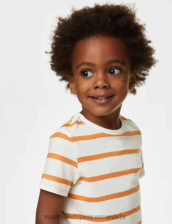 Marks and Spencer near me - Kids Gold Mix Clothing Marks & Spencer Pure Cotton Striped T-Shirt 20VTD8274