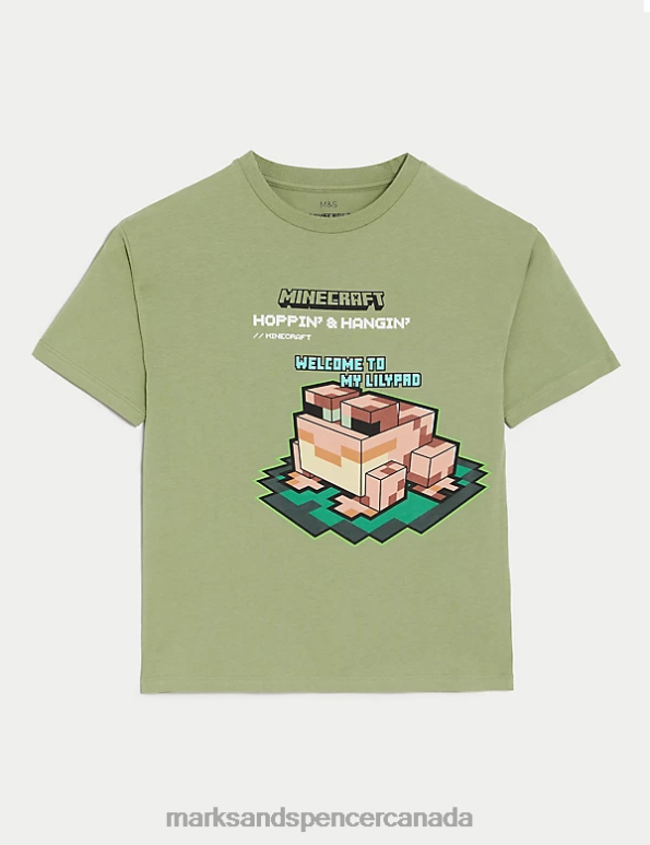 Kids Green Clothing Marks & Spencer Pure Cotton Minecraft Frog T-Shirt 20VTD8414 - Marks and Spencer online