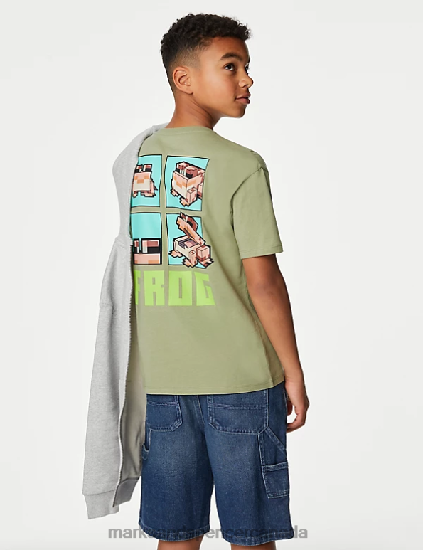 Kids Green Clothing Marks & Spencer Pure Cotton Minecraft Frog T-Shirt 20VTD8414 - Marks and Spencer online
