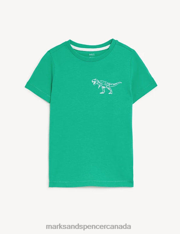 Kids Green Mix Clothing Marks & Spencer Pure Cotton Dinosaur Print T-Shirt 20VTD8543 - Marks and Spencer outlet