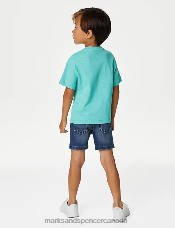 Kids Green Mix Clothing Marks & Spencer Pure Cotton Skate Print T-Shirt 20VTD8005 - Marks and Spencer outlet