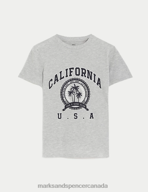 Marks and Spencer sale - Kids Grey Marl Clothing Marks & Spencer Cotton Rich California T-Shirt 20VTD8470