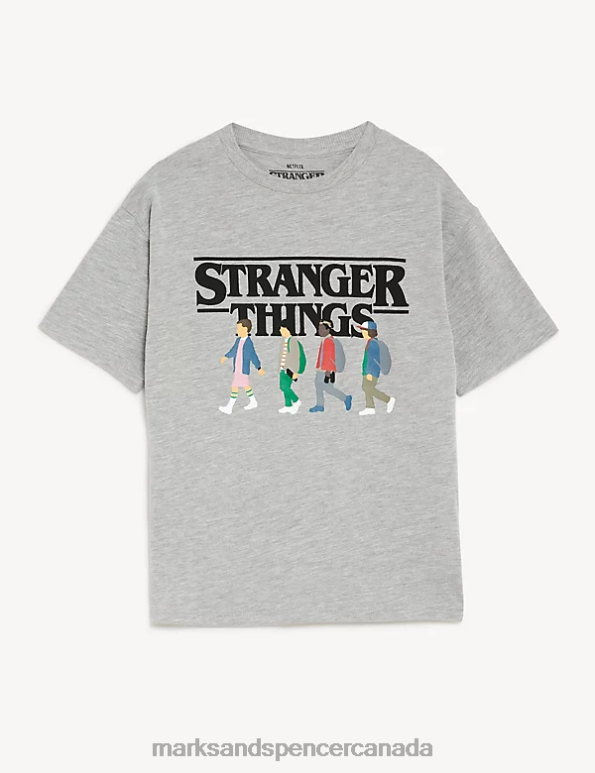 Marks and Spencer Canada - Kids Grey Marl Clothing Marks & Spencer Cotton Rich Stranger Things T-Shirt 20VTD8309