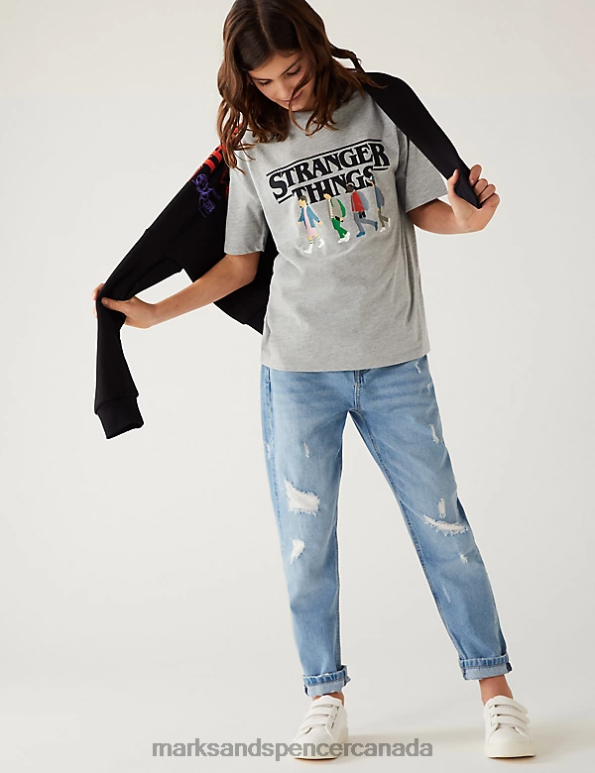 Marks and Spencer Canada - Kids Grey Marl Clothing Marks & Spencer Cotton Rich Stranger Things T-Shirt 20VTD8309