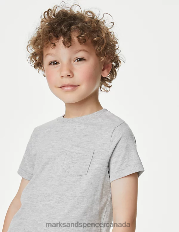Kids Grey Mix Clothing Marks & Spencer 2pk Pure Cotton Plain T-Shirts 20VTD8331 - Marks and Spencer Canada locations