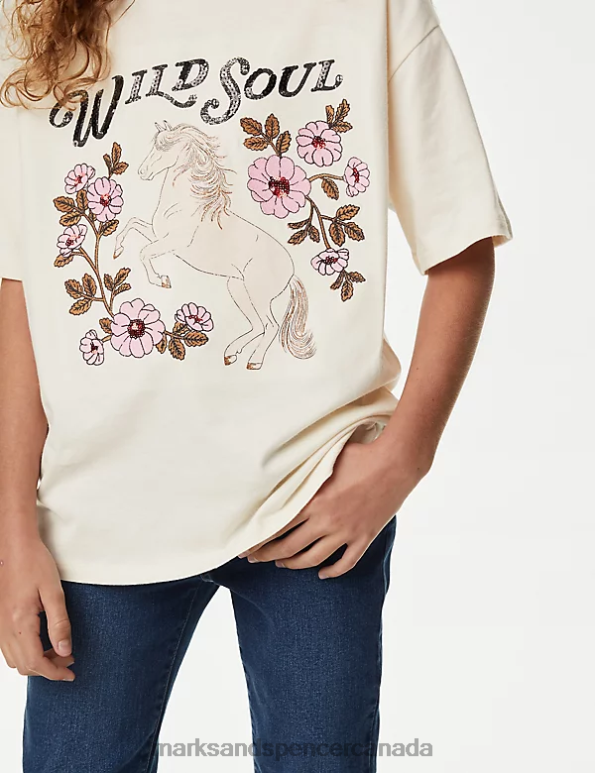 Marks and Spencer sale - Kids Ivory Clothing Marks & Spencer Pure Cotton Sequin Slogan T-Shirt 20VTD8801