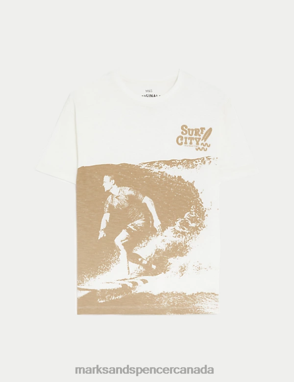 Kids Ivory Clothing Marks & Spencer Pure Cotton Surf Print T-Shirt 20VTD8268 - Marks and Spencer Canada locations