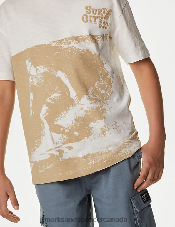 Kids Ivory Clothing Marks & Spencer Pure Cotton Surf Print T-Shirt 20VTD8268 - Marks and Spencer Canada locations
